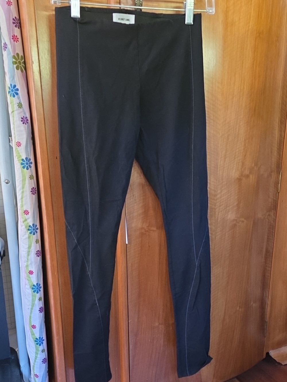 Helmut Lang Black Stretch Leggings with Contrast Stitching